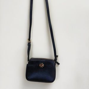 Tory Burch Black Leather Crossbody Bag with Gold Logo